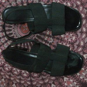 Fanfares Patent Leather Black Strappy Shoes Sandals Block Heel sz 7